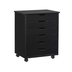 Black Wood Wide 6-Drawer Cary Storage Cart