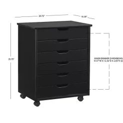 Black Wood Wide 6-Drawer Cary Storage Cart