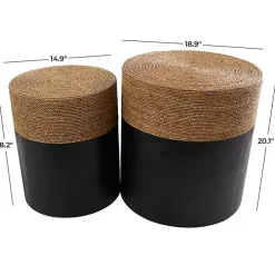 Black Wood Wrapped Rope Accent Tables, Set of 2