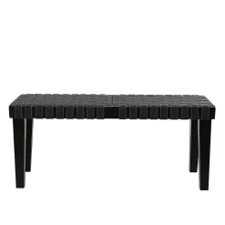 Black Woven Faux Leather Bench
