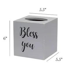 Bless You Gray Wood Tissue Box Cover