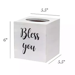 Bless You White Wood Tissue Box Cover