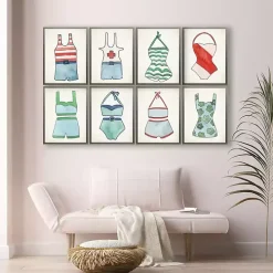 Blue and Green Vintage Swimsuits Art, Set of 4