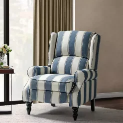 Blue and Tan Stripe Traditional Recliner