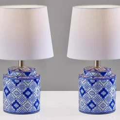 Blue and White Ceramic Table Lamps, Set of 2