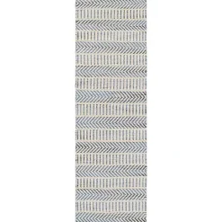 Blue and White Chevron Jute Runner, 2x8