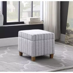 Blue and White Hometown Striped Storage Ottoman