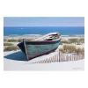 Blue Boat On Beach Canvas Art Print