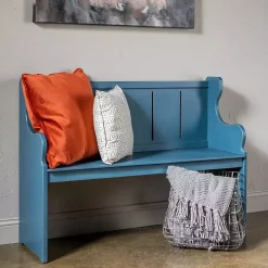 Blue Carved Wood Pew Bench
