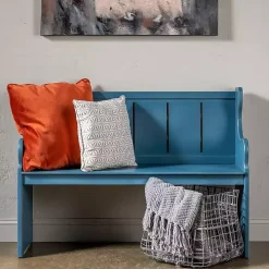 Blue Carved Wood Pew Bench