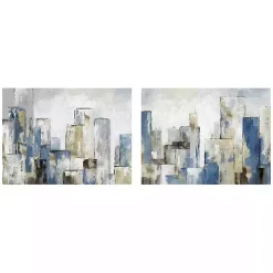 Blue City Canvas Art Prints, Set of 2
