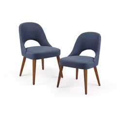 Blue Cut-Out Pecan Wood Dining Chairs, Set of 2