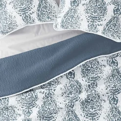 Blue Damask Reversible 3-pc. King Quilt Set