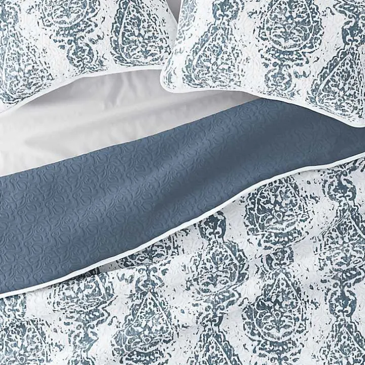 Blue Damask Reversible 3-pc. King Quilt Set