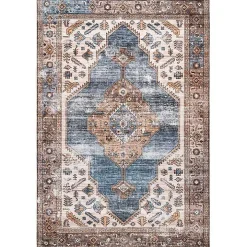 Blue Distressed Medallion Washable Area Rug, 8x10