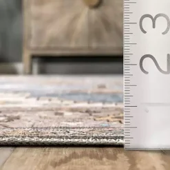 Blue Distressed Medallion Washable Area Rug, 8x10