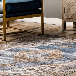 Blue Distressed Medallion Washable Area Rug, 8x10