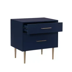 Blue 2-Drawer Nightstand with Gold Hardware