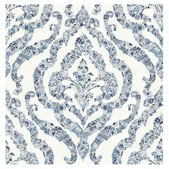 Blue Floral Damask Pattern Peel & Stick Wallpaper