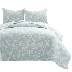 Blue Floral Reversible 3-pc. King Quilt Set