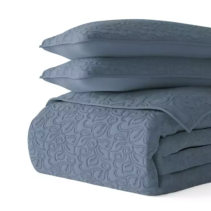 Blue Floral Stitch 2-pc. Twin Quilt Set