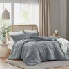 Blue Gray Pleated Grid 3-pc. Queen Comforter Set