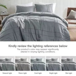 Blue Gray Pleated Grid 3-pc. Queen Comforter Set