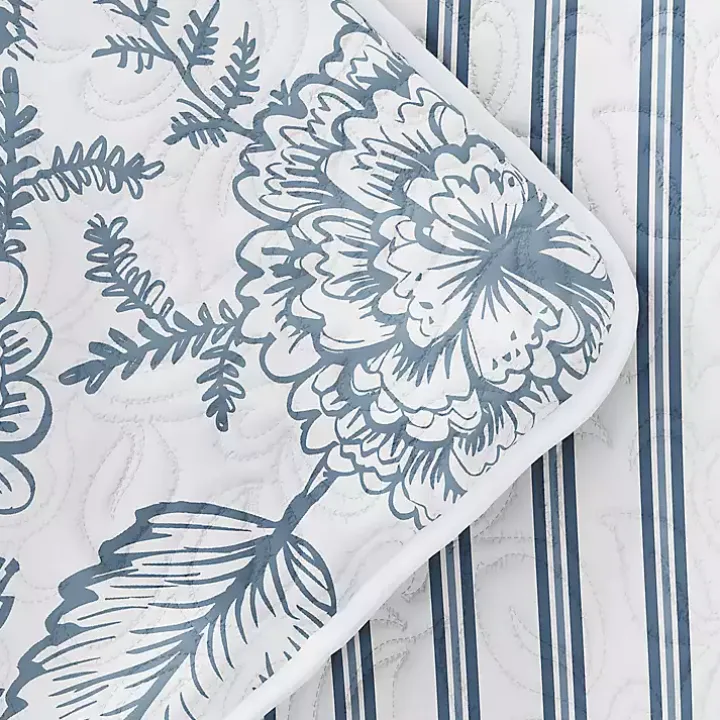 Blue Jacobean Reversible 3-pc. Queen Quilt Set