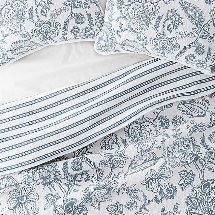 Blue Jacobean Reversible 3-pc. Queen Quilt Set