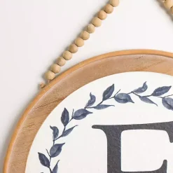 Blue Leaf Wreath Monogram F Wood Wall Plaque