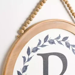 Blue Leaf Wreath Monogram R Wood Wall Plaque