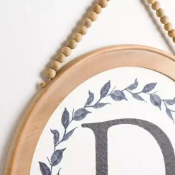 Blue Leaf Wreath Monogram D Wood Wall Plaque