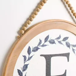 Blue Leaf Wreath Monogram F Wood Wall Plaque