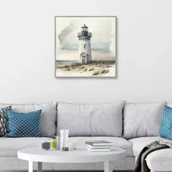 Blue Lighthouse Framed Canvas Art Print