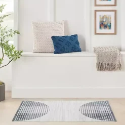 Blue Linear Geometric Washable Accent Rug, 2x4