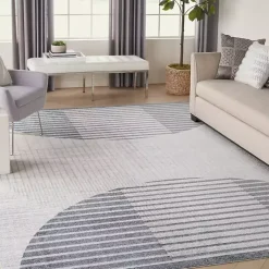 Blue Linear Geometric Washable Area Rug, 9x12