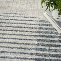 Blue Linear Geometric Washable Area Rug, 6x9