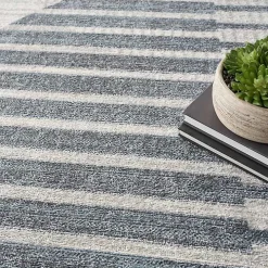 Blue Linear Geometric Washable Area Rug, 9x12