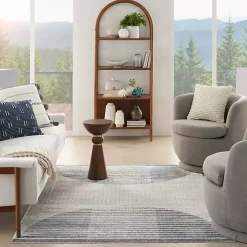 Blue Linear Geometric Washable Area Rug, 6x9