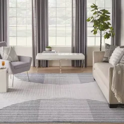 Blue Linear Geometric Washable Area Rug, 9x12