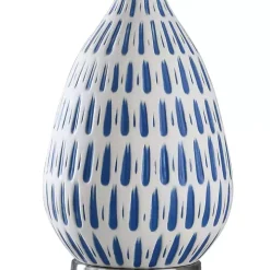 Blue Off-White Ceramic and Steel Table Lamp