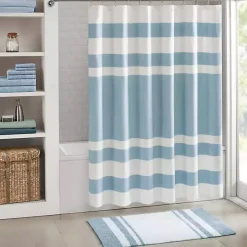 Blue Reversible Stripe Trim Bath Mat, 45 in.