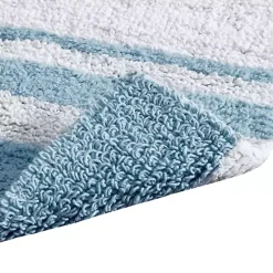 Blue Reversible Stripe Trim Bath Mat, 72 in.