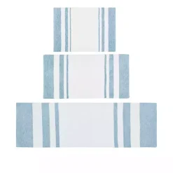 Blue Reversible Stripe Trim Bath Mat, 72 in.