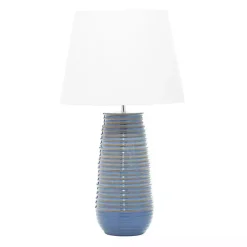 Blue Ribbed Stoneware Table Lamp