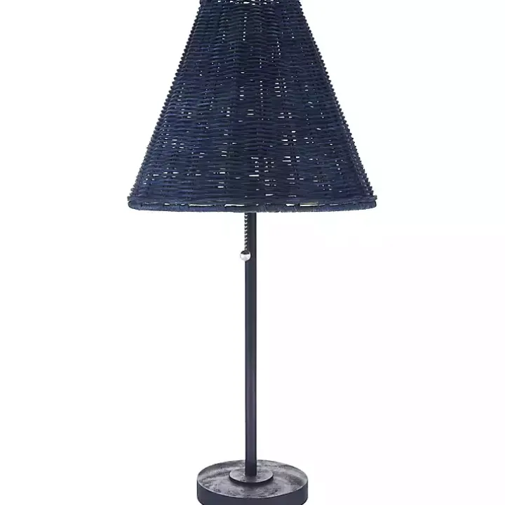 Blue Sirocco Table Lamp with Rattan Shade