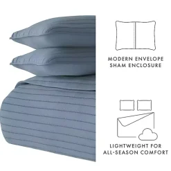 Blue Stitched Stripes 3-pc. King Quilt Set