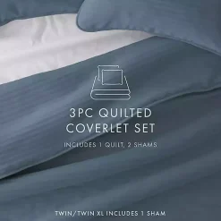 Blue Stitched Stripes 3-pc. King Quilt Set