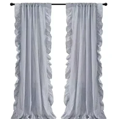 Blue Stripe Ruffled Curtain Panel Set, 84 in.