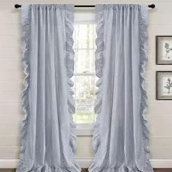 Blue Stripe Ruffled Curtain Panel Set, 84 in.